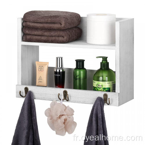 Rack de serviettes à manteau en bois à 2 niveaux pour salle de bain